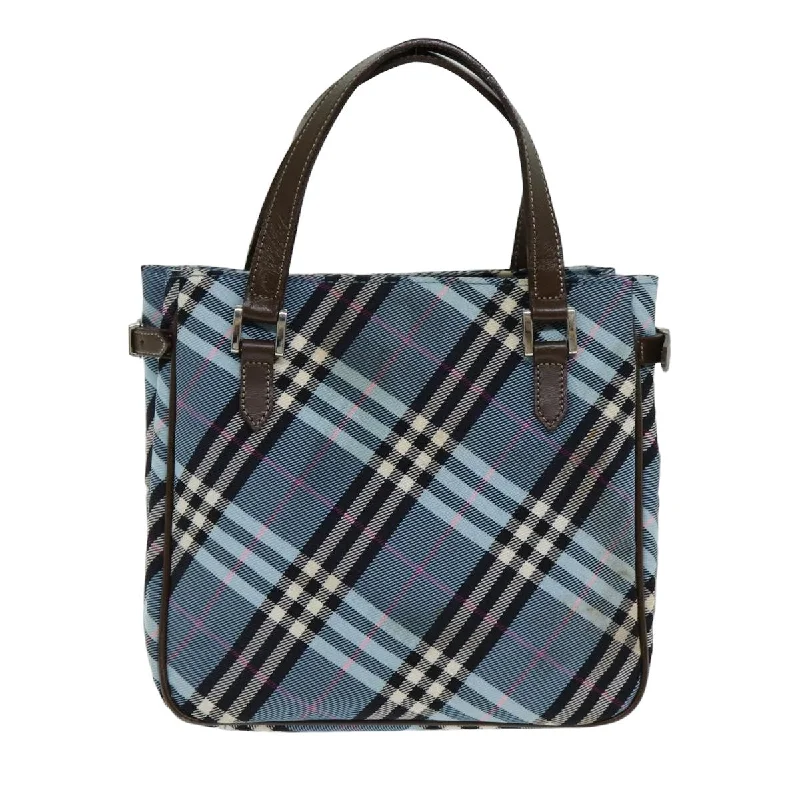 BURBERRY Nova Check Blue Label Hand Bag Nylon Light Blue Brown  78854