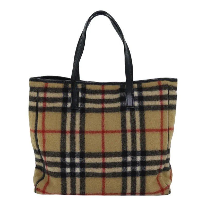 BURBERRY Nova Check Blue Label Shoulder Bag Wool Beige Silver  85897