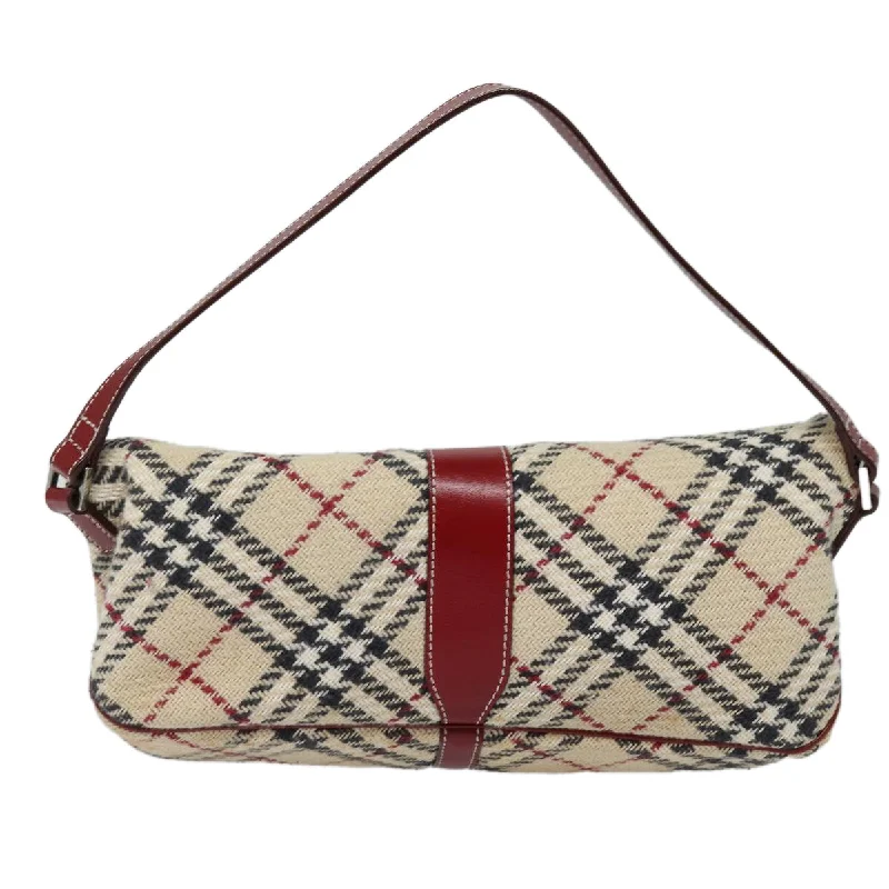 BURBERRY Nova Check Blue Label Shoulder Bag Wool Beige Silver  86336