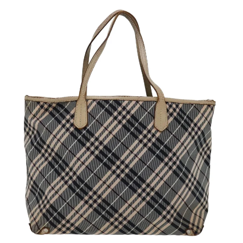 BURBERRY Nova Check Blue Label Tote Bag Canvas Gray Beige  bs12784