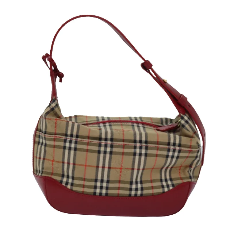 BURBERRY Nova Check Hand Bag Canvas Beige Red  81660