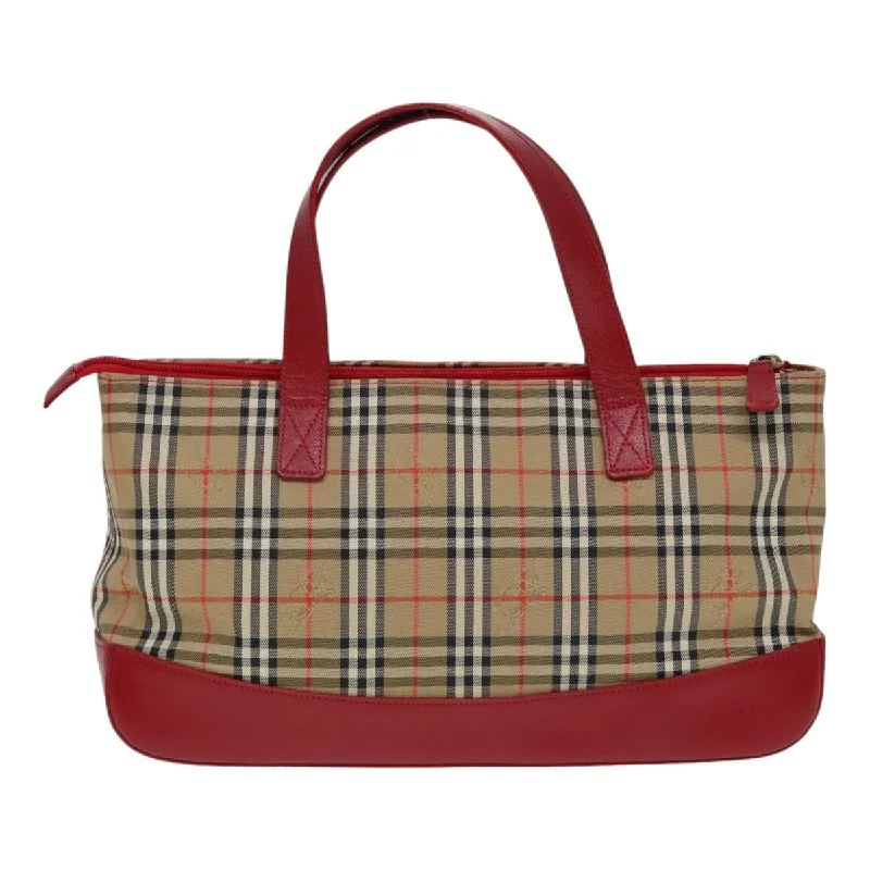 BURBERRY Nova Check Hand Bag Canvas Beige Red  87634