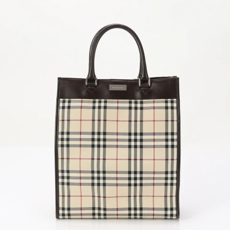 Burberry Nova Check Leather Canvas Shoulder Handbag Brown Women's