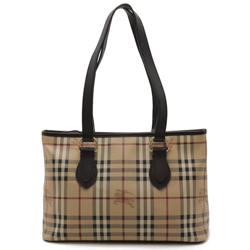 BURBERRY Nova Check Pattern Tote Bag Shoulder PVC Leather Beige Dark Brown