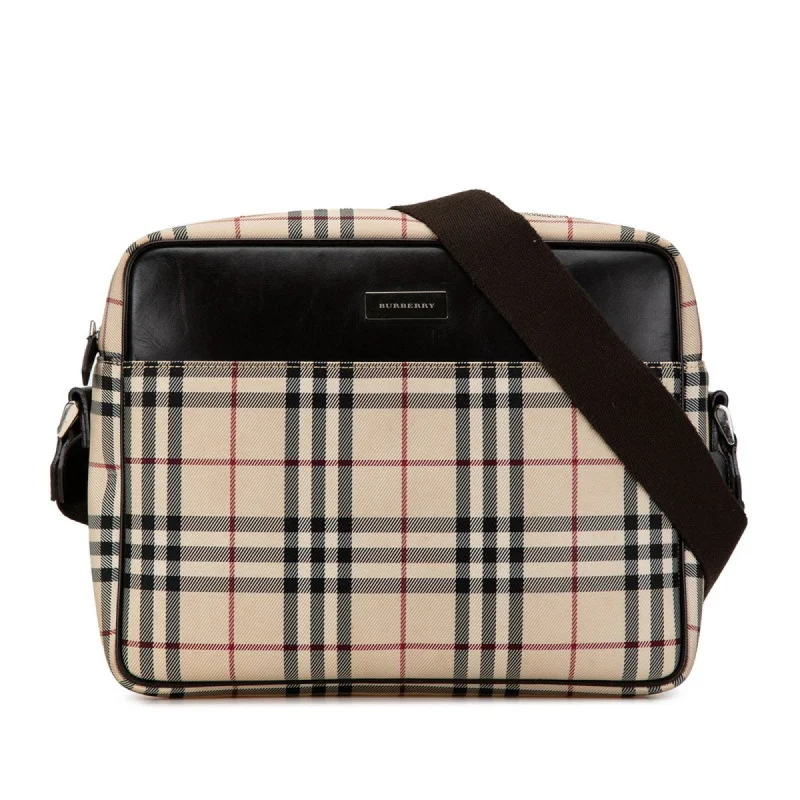 Burberry Nova Check Plate Shoulder Bag Beige Brown Canvas Leather Women's BURBERRY