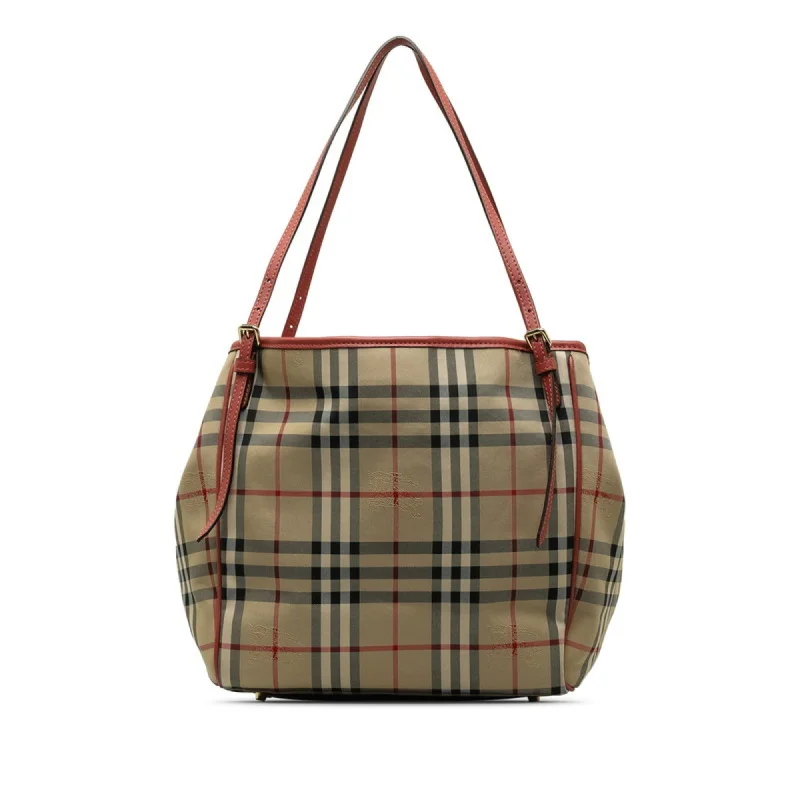 Burberry Nova Check Shadow Horse Tote Bag Beige Pink Canvas Leather Women's BURBERRY