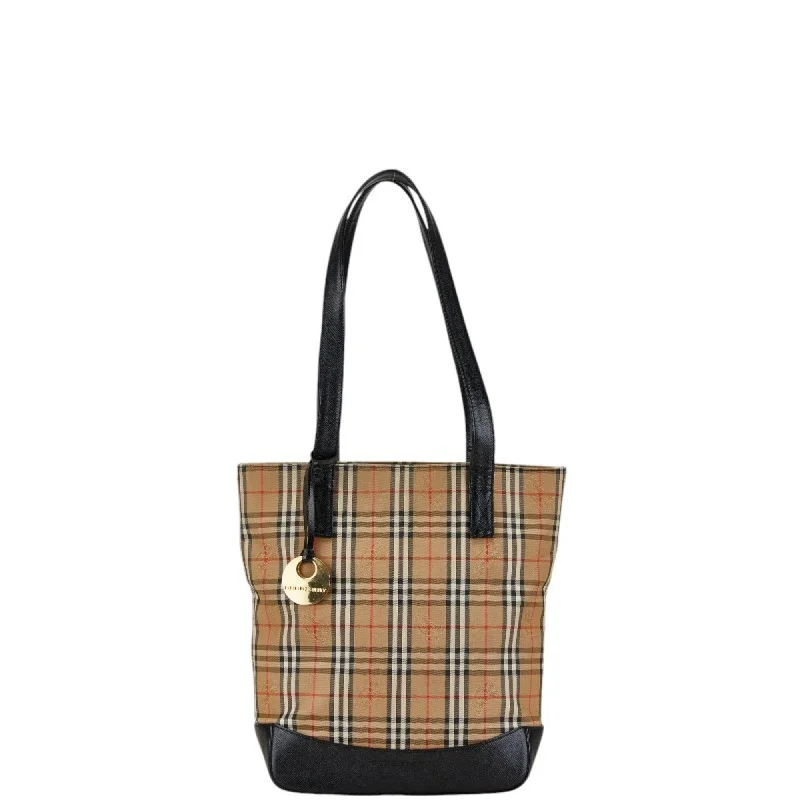 Burberry Nova Check Shadow Horse Tote Bag Shoulder Beige Black Canvas Leather Women's BURBERRY