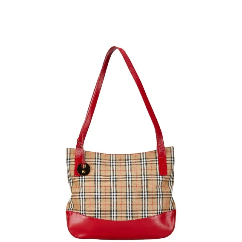 Burberry Nova Check Shadow Horse Tote Bag Shoulder Beige Red Canvas Leather Women's BURBERRY