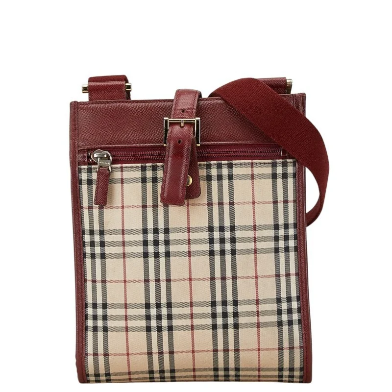 Burberry Nova Check Shoulder Bag Beige Red Canvas Leather Women's BURBERRY