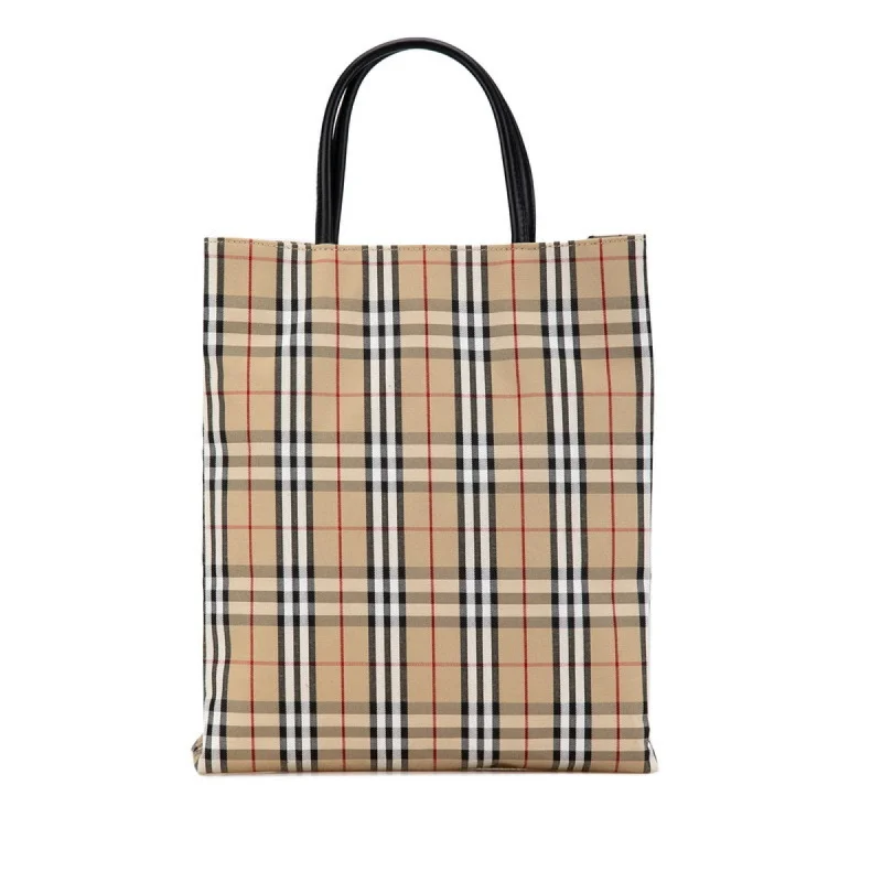 Burberry Nova Check Tote Bag Beige Black Canvas Leather Women's BURBERRY