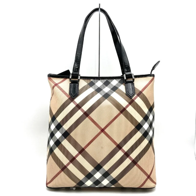 BURBERRY Nova Check Tote Bag Beige Black Enamel Women's