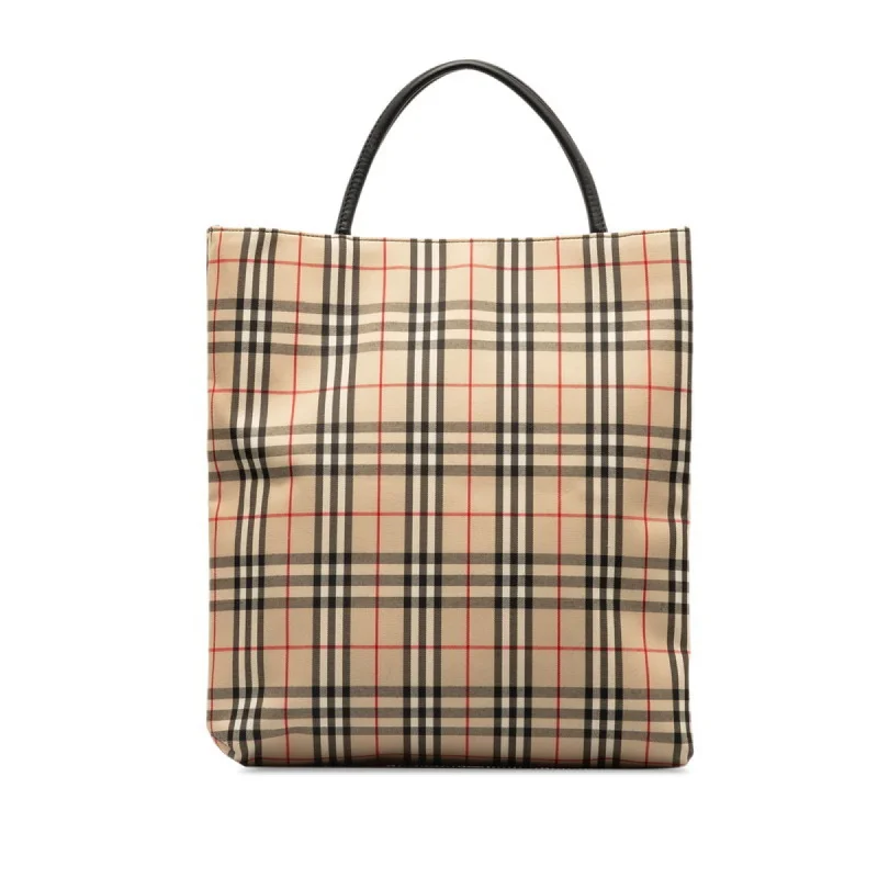 Burberry Nova Check Tote Bag Beige Canvas Leather Women's BURBERRY