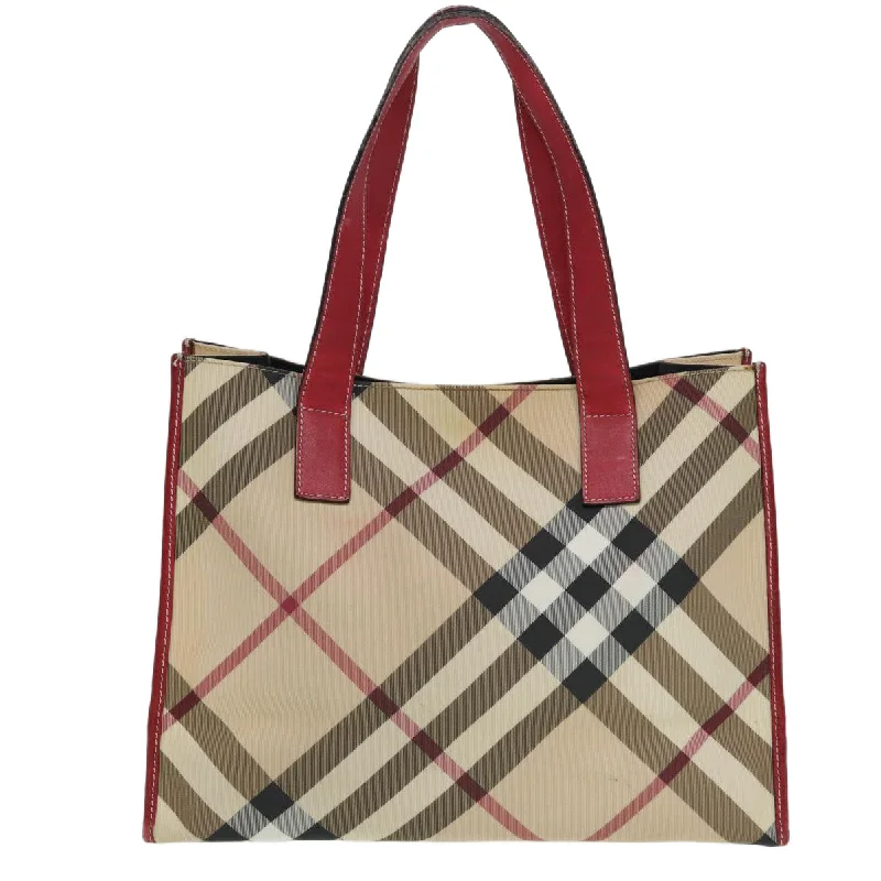 BURBERRY Nova Check Tote Bag Beige Red Silver  87022