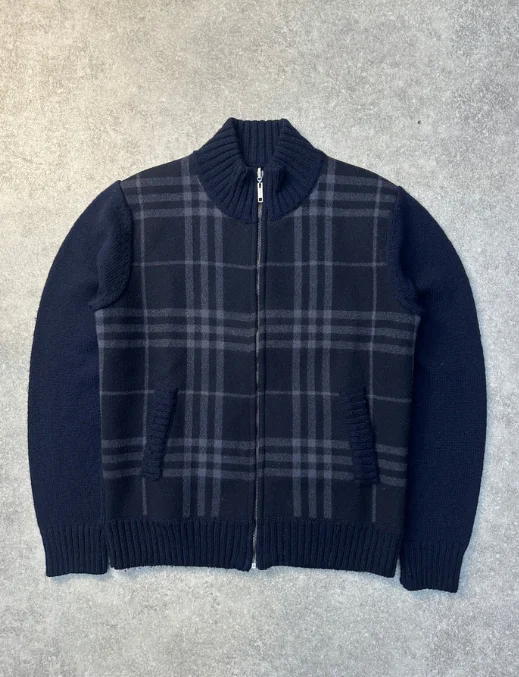 Burberry Nova Check Wool Knit Full Zip Cardigan