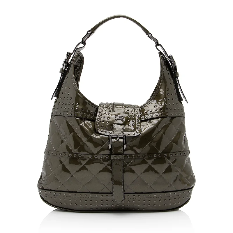 Burberry Patent Leather Studded Brook Hobo (SHF-23635)