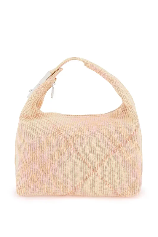 BURBERRY Pink Check Pattern Medium Peg Shoulder Bag with Metal Detail