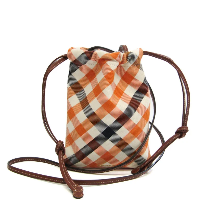 Burberry Plaid Women's Leather,Canvas Shoulder Bag Beige,Brown,Orange