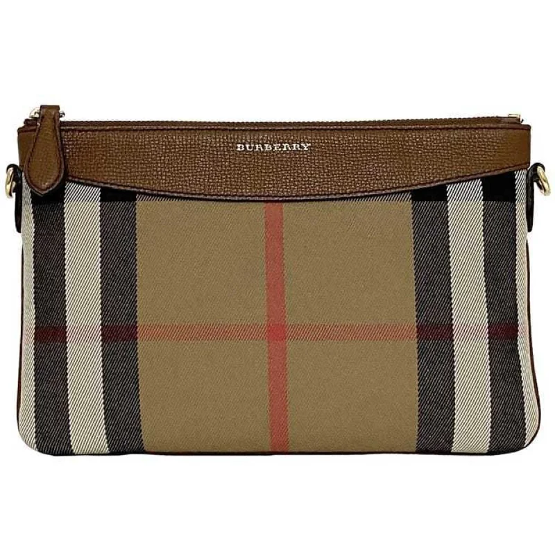 Burberry pouch ec-21605 brown beige check 3975374 canvas leather BURBERRY clutch bag shoulder