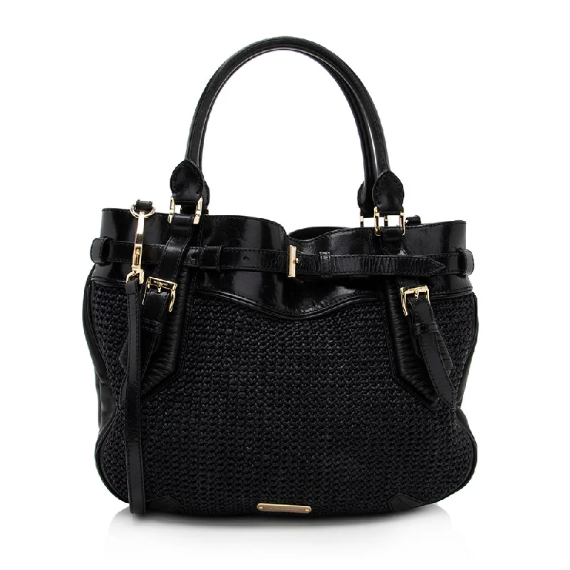 Burberry Prorsum Raffia Leather Whipstitch Satchel (SHF-17845)