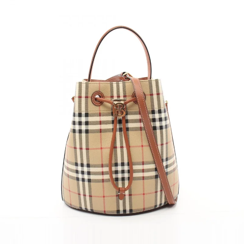 Burberry Small TB Bucket Check Handbag Bag Coated Canvas Leather Women's Beige Multicolor 8096289