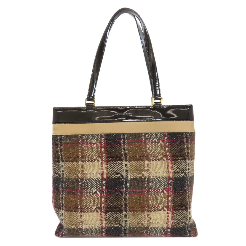 Burberry Tartan Check Tote Bag Canvas Leather Women's BURBERRY