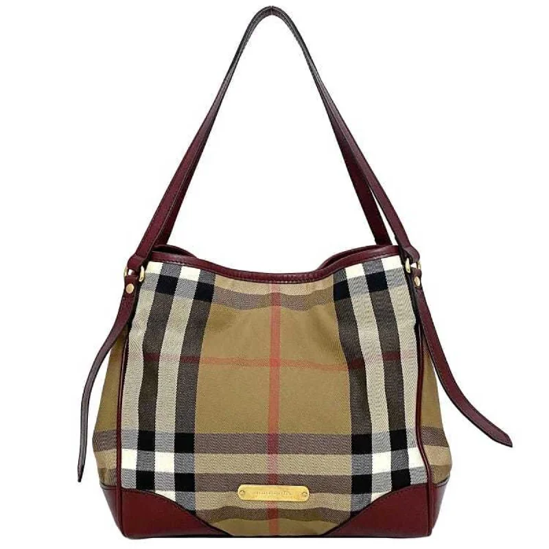 Burberry Tote Bag Beige Red Mega Check Canvas Leather BURBERRY Ladies