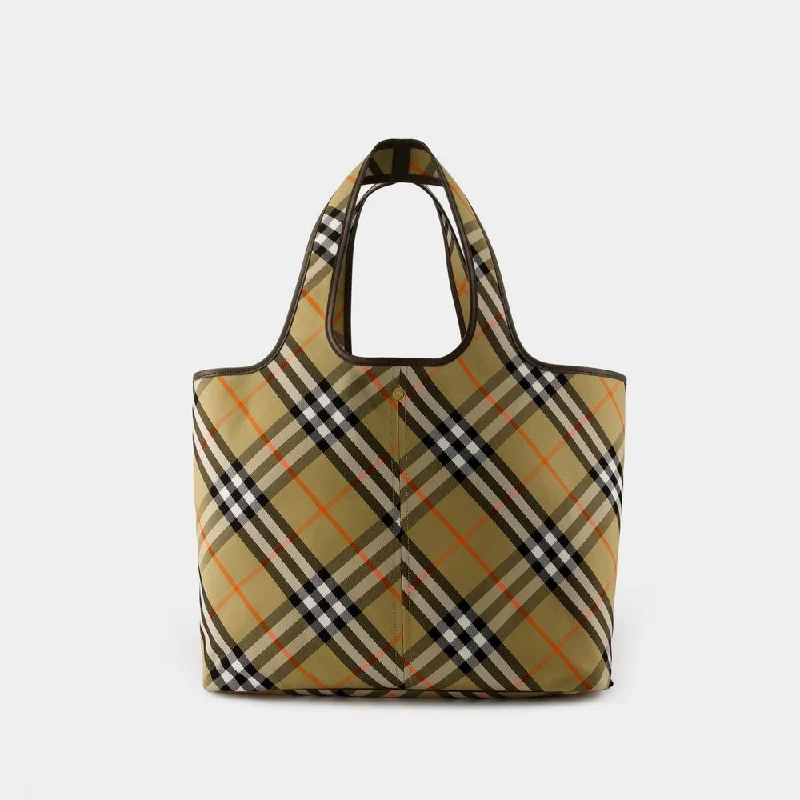 BURBERRY Vintage Check Pattern Leather Handbag with Removable Pouch