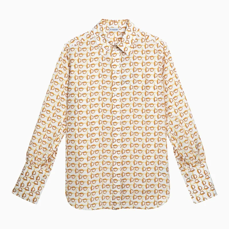 Burberry White Shirt With Gold Silk Motif Women