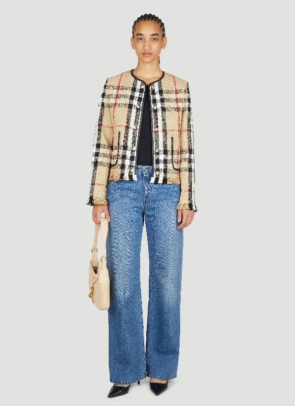 Burberry Women Check Bouclé Collarless Jacket