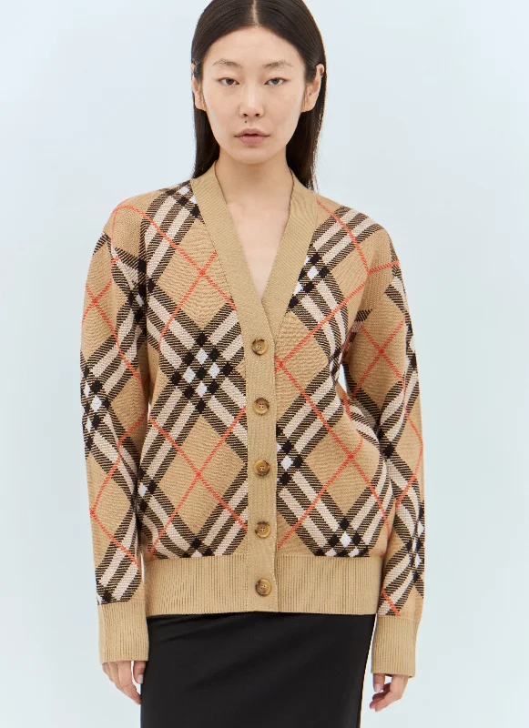 Burberry Women Check Wool-Blend Cardigan