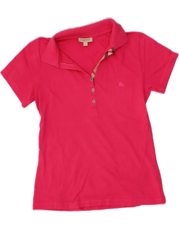 BURBERRY Womens BRIT Polo Shirt UK 14 Large Pink Cotton