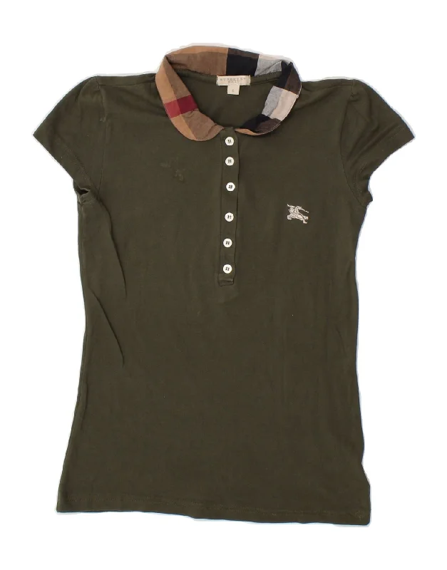 BURBERRY Womens BRIT Polo Shirt UK 8 Small Khaki Cotton