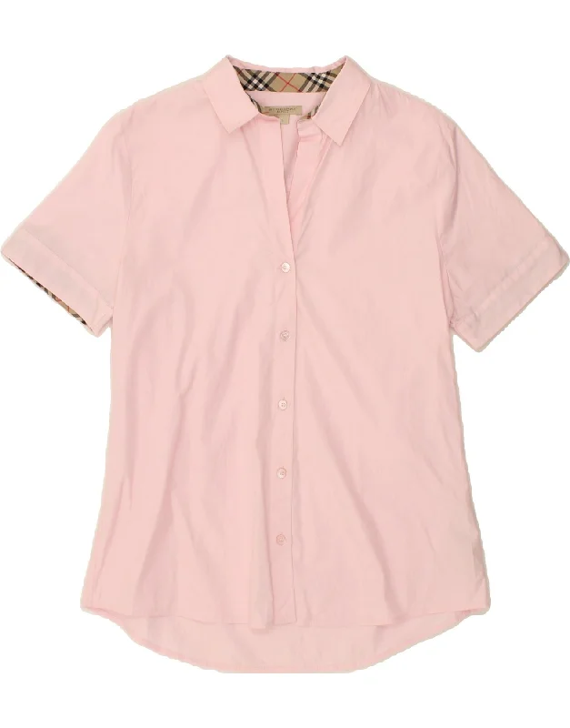 BURBERRY Womens BRIT Short Sleeve Shirt UK 14 Large Pink Cotton