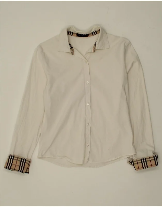 BURBERRY Womens Formal Shirt UK 14 Medium  White Colourblock Cotton