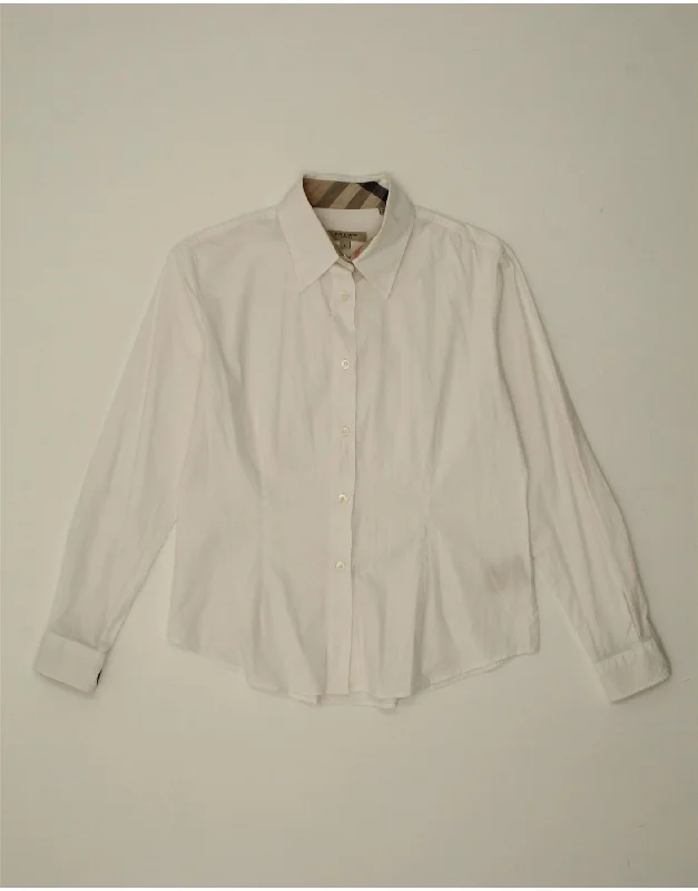 BURBERRY Womens Shirt UK 14 Large Off White Cotton