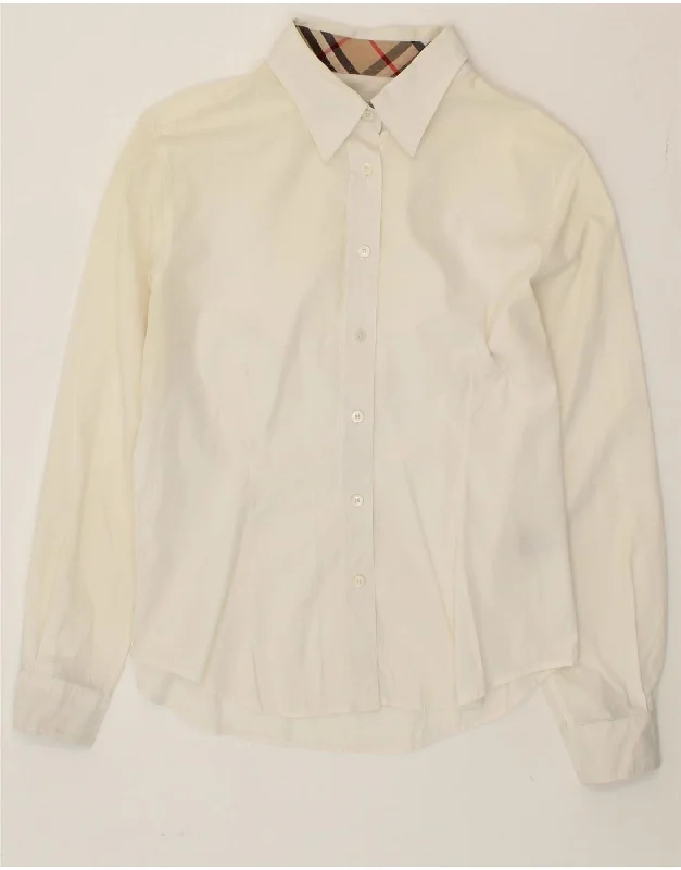 BURBERRY Womens Shirt UK 16 Large Off White Cotton