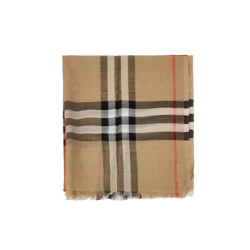 Burberry Wool and Mulberry Silk Blend Colorblock Check Scarf