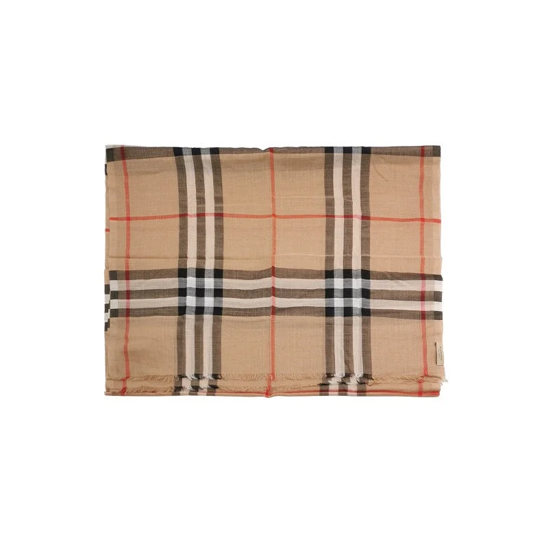 Burberry Wool and Mulberry Silk Blend Colorblock Tassel Scarf