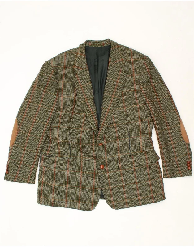 BURBERRYS Mens 2 Button Blazer Jacket UK 42 XL Green Houndstooth Wool