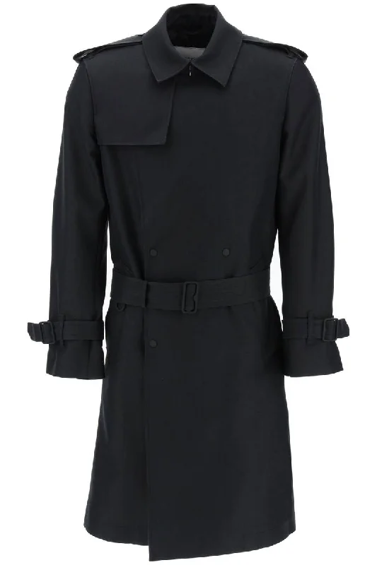 double-breasted silk blend trench coat