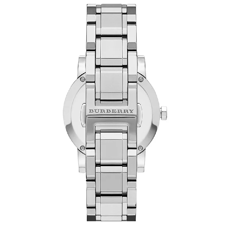 Ladies / Womens Silver Diamond-Accented Stainless Steel Burberry Designer Watch BU9125