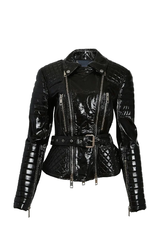 PANTENT BELTED BIKER JACKET 42