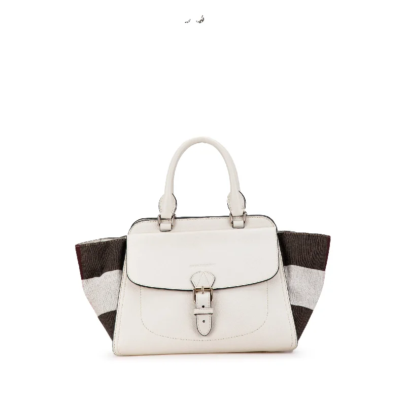 White Burberry Mega Check Trimmed Leather Harcourt Satchel